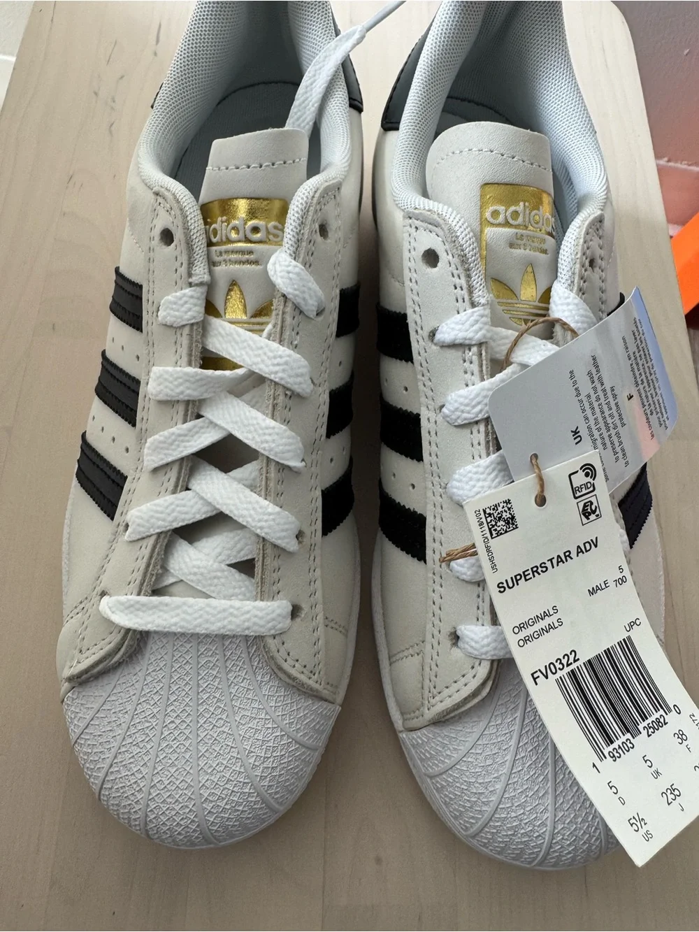 adidas Originals Superstar ADV White with Black Stripes and Gold Accents